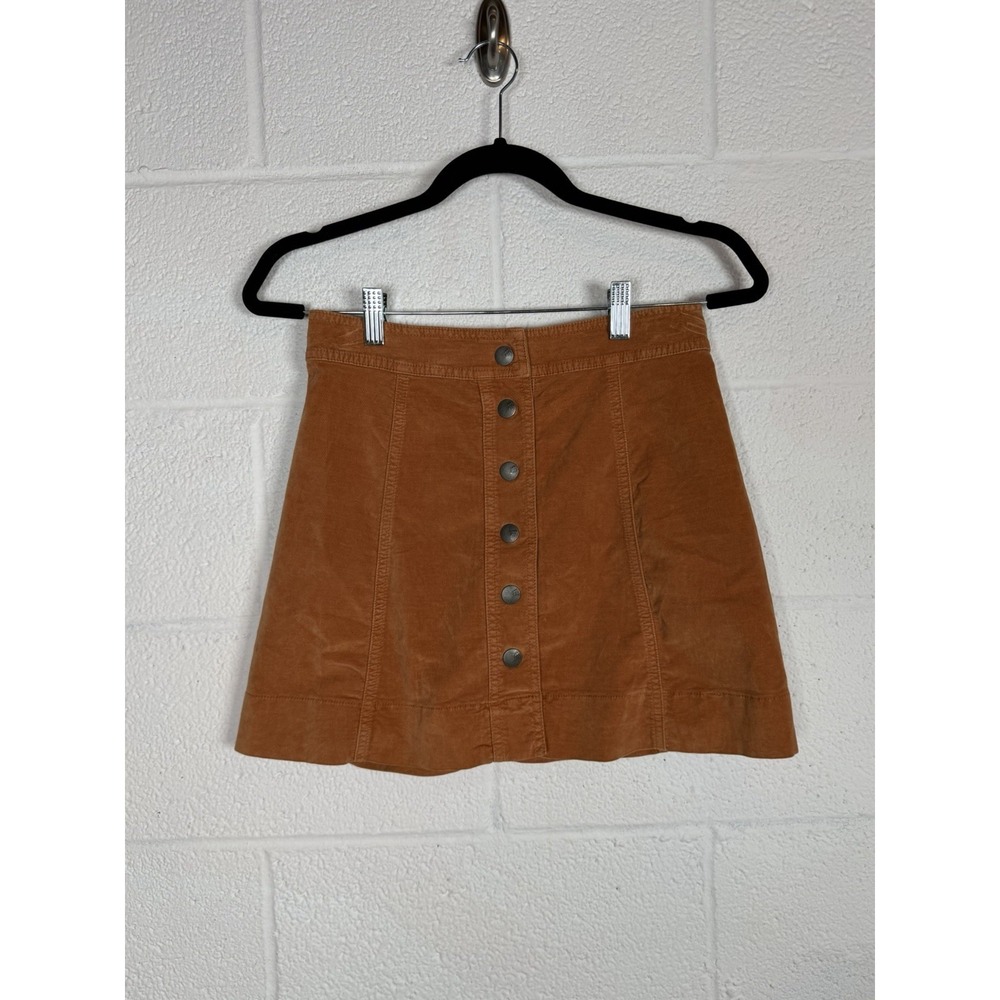 Madewell Size 0 Cognac Velvet Feel Snap Front Mini Skirt A-Line Boho Fall